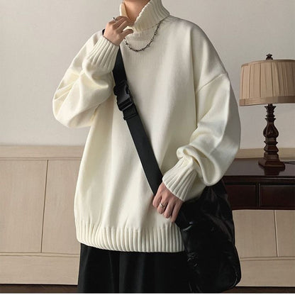 jiaabc Autumn Winter Fashion Men's Cool Boy Casual Loose Tess Knitted Pullover Turtleneck Sweater Soft Warm Thick