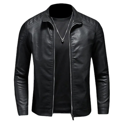 jiaabc Moto Pu Leather Jacket Men Winter Leahter Jacket Male Stand Collar Casual Windbreaker Trendy Mens Clothing Black Blue