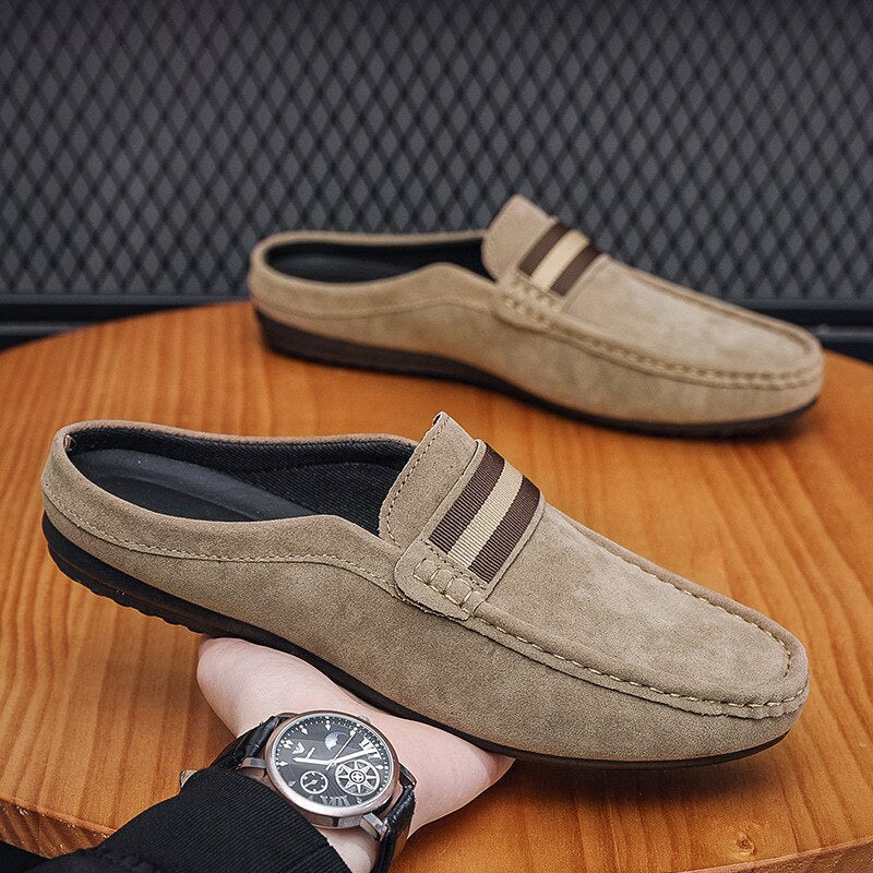 jiaabc Summer Mules Suede Leather Half Shoes For Men Casual Mens Penny Loafers Slipper Slip On Flats Lazy Driving Shoes Man Moccasin