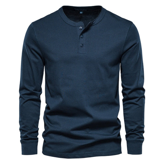 Spring New Long Sleeve T Shirt Men Casual Solid Henry Collar T Shirt Man Fashion High Quality 100% Cotton Mens T Shirts