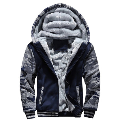 jiaabc Men's Fleece Jacket Camouflage Thicken Jackets Hooded Coat Winter Long Sleeve Down Coats Casual Streetwear Men's Hoodies