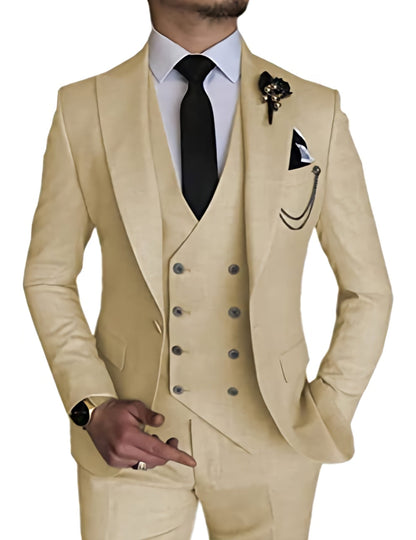 jiaabc Male Blazer Sets Peak Lapel Double Breasted 3Pcs Solid Color Elegant Slim Fit Men Suits Wedding Prom Groom (Blazer+Vest+Pant)