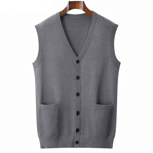 jiaabc Spring Men's Knitted Vest V-neck Sleeveless Cardigan Sweater Large Size Business Casual Loose Brand Clothes 6XL 7XL 8XL