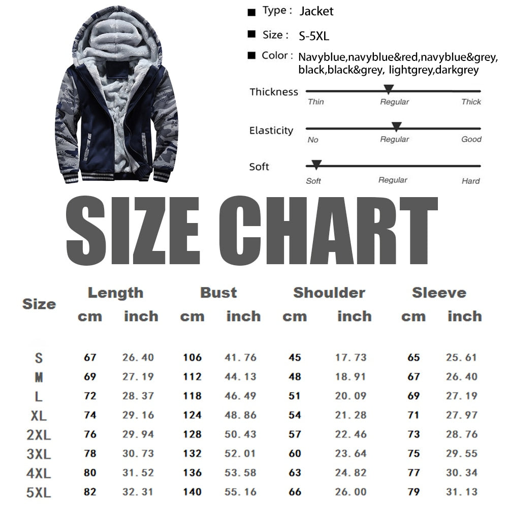 jiaabc Men's Fleece Jacket Camouflage Thicken Jackets Hooded Coat Winter Long Sleeve Down Coats Casual Streetwear Men's Hoodies