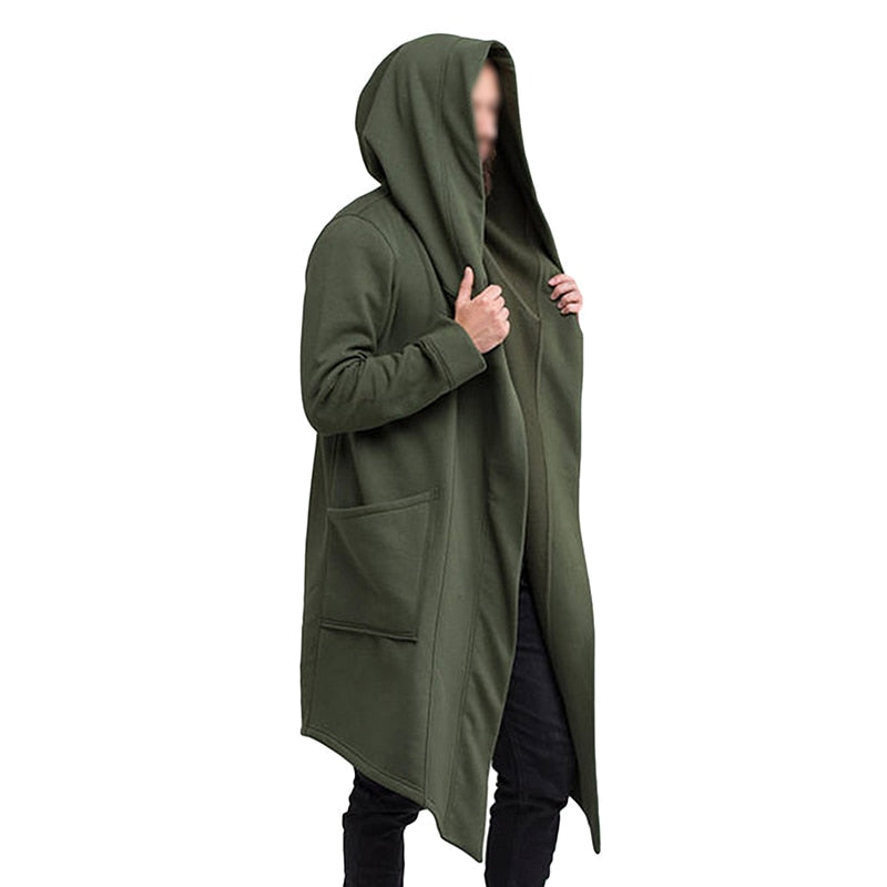 jiaabc  Autumn Winters In Europe And The New men's Coat Long Cardigan Cape Coat Hooded Cotton Blended Long Sweater Men Coats