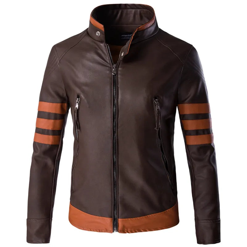 jiaabc  Autumn Men's Zipper Leather Jacket Wolverine Casual PU Leather Locomotive Coat Logan Bomber Jacket Slim Coats