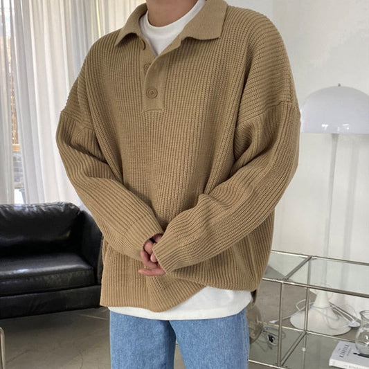 jiaabc Fashion Autumn Winter Men's Cool Boy Casual Loose Tess Knitted Pullover Sweater Soft Button Warm