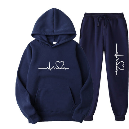 jiaabc 2023 Men's and Women's Plush Sweater Set Autumn and Winter Men's Heart Picture Hoodie Trendy Brand New Men's Set