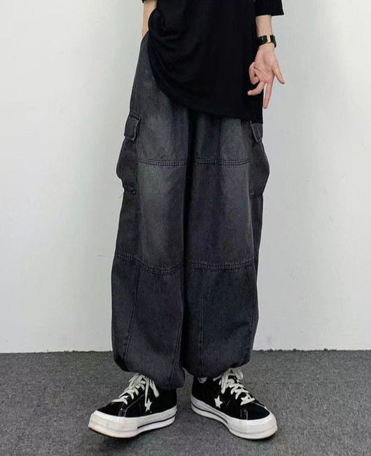 jiaabc Autumn Harajuku Fashion retro High Street hiphop Pants Straight Wide Leg Pants Women Casual Loose Big Pockets Cargo Jeans