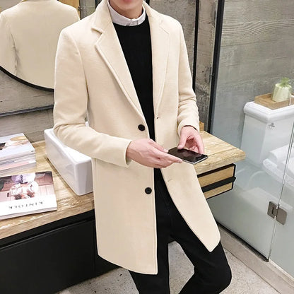 jiaabc 2024 Fashion Men Wool & Blends Mens Casual Business Trench Coat Mens Leisure Overcoat Male Punk Style Blends Dust Coats Jackets