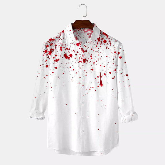 jiaabc Male Party Halloween Bloodstain Printed Shirt Long Sleeve Turn Down Ethnic Retro Breathable Camisas De Hombre Solid Shirts