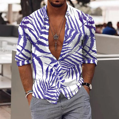 jiaabc Spring Autumn Men Hawaiian Shirts Turn-down Collar Buttoned Tops Men's Casual Tropical Printed Long Sleeve Shirt Streetwear