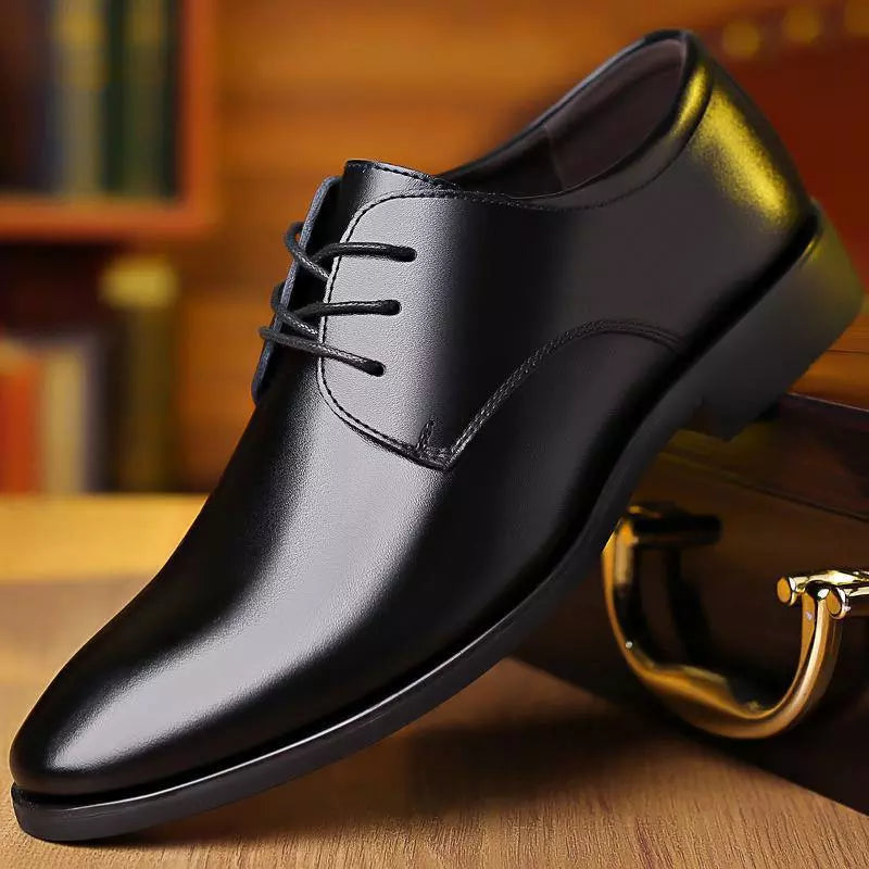 jiaabc Men's Breathable Leather Shoes Black Soft Leather Soft Bottom Spring And Autumn Best Man Men's Business Formal Wear Casual Shoes