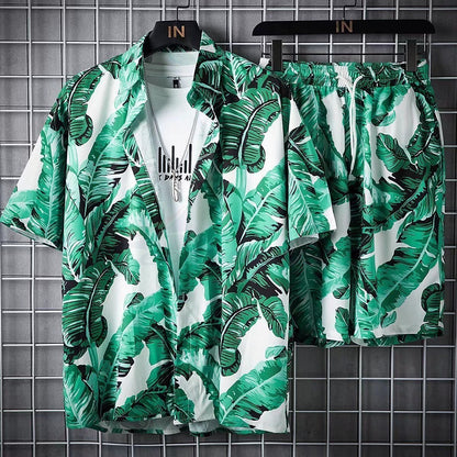 jiaabc Beach Clothes For Men 2 Piece Set Quick Dry Hawaiian Shirt and Shorts Set Men Fashion Clothing Printing Casual Outfits Summer