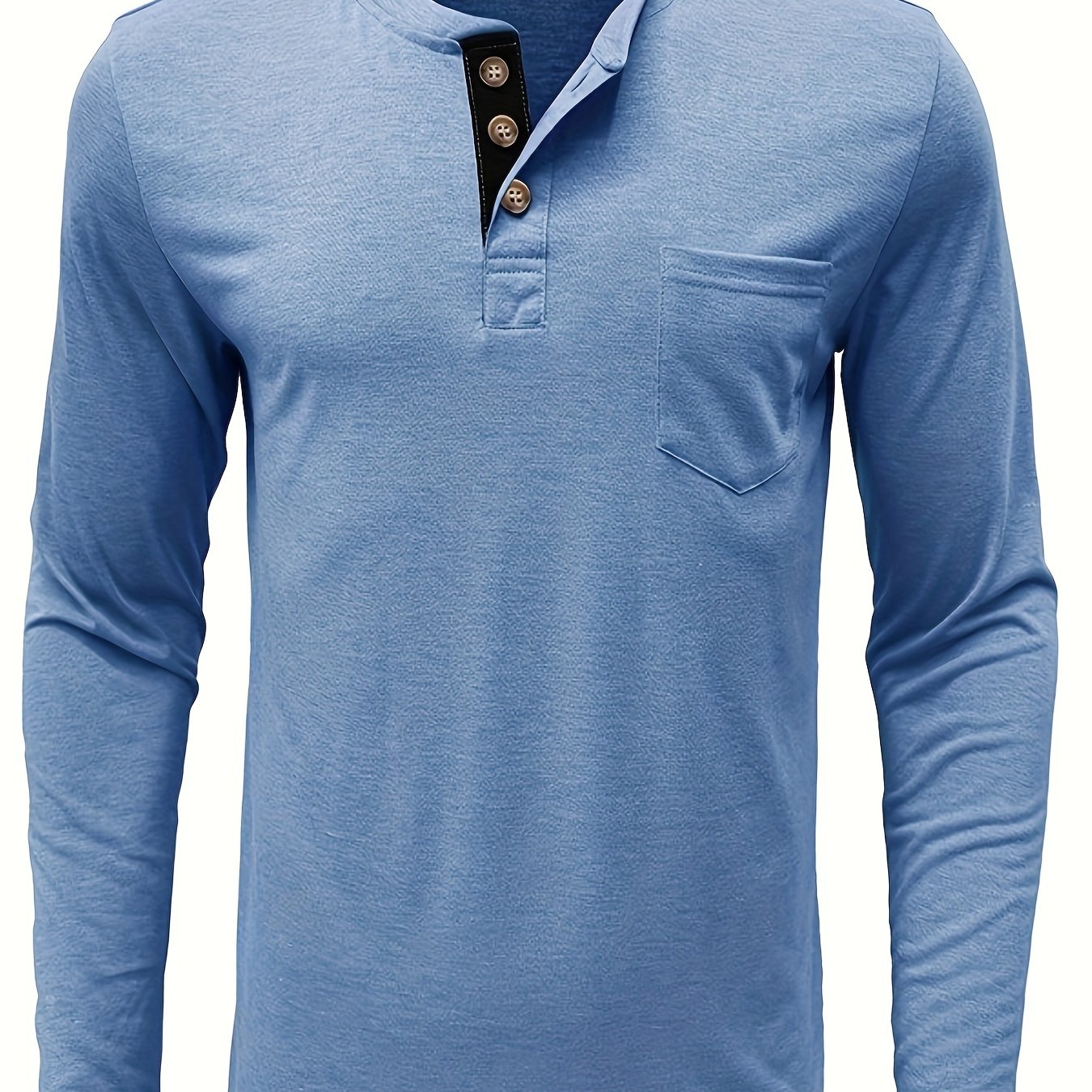 Men's Solid Color Henley T-shirt, Long Sleeve Comfy Casual Top For Autumn