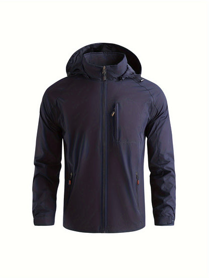 Men's Fall/Winter Casual Lightweight Windbreaker Hooded Jacket With Zipped Pockets