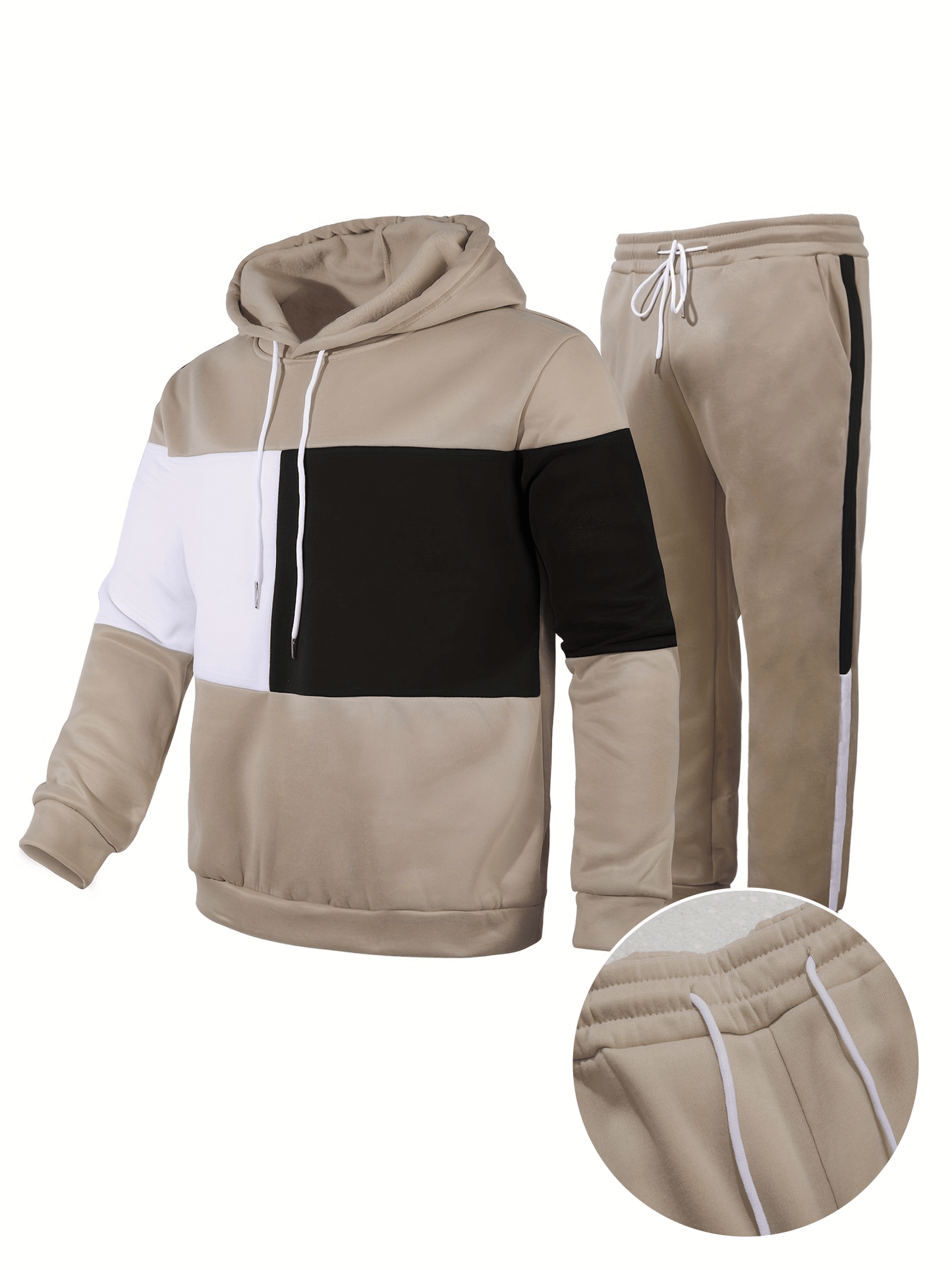 jiaabc Men's Colorblock Hooded Sweatshirt Casual Outfit Set, 2 Pieces Long Sleeve Pullover Hoodies And Drawstring Sweatpants