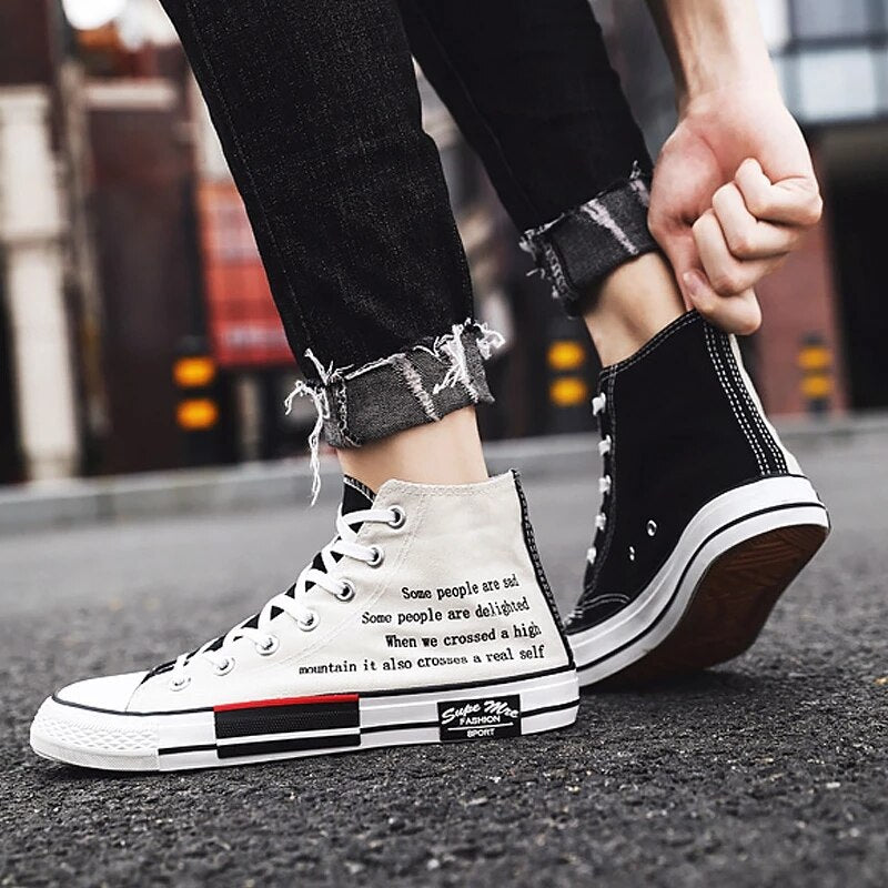 jiaabc Canvas Shoes Sport Shoes High Top Canvas Sneakers Men Fashion Designer Unisex Sneakers Flat Casual School Shoes Man