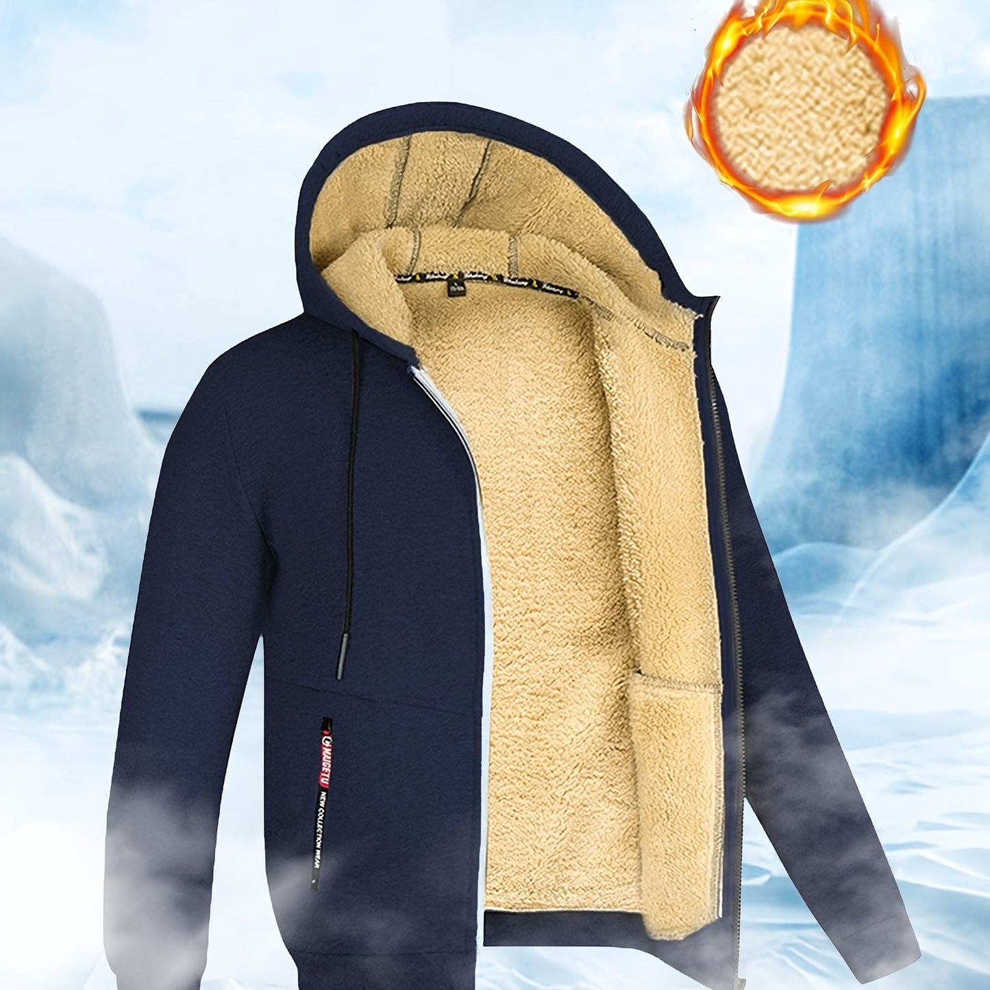 Men's Winter Sherpa Hooded Jacket Thick Warm Zip Up Hooded Jacket For Autumn Winter