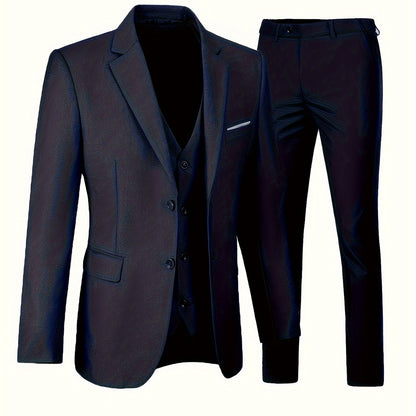 jiaabc 3-Piece Set of Men's Classic Solid Dress Suit - Notch Lapel Blazer, Single Breasted Dress Vest, and Formal Pants for Business, Banquet, and Wedding Occasions - High-Quality, Comfortable, and Versatile