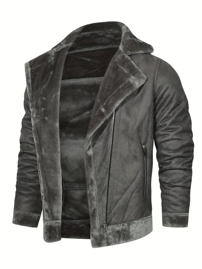 jiaabc Men's Pu Jacket, Chic Faux Leather Jacket For Fall Winter