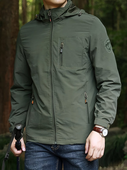 Men's Fall/Winter Casual Lightweight Windbreaker Hooded Jacket With Zipped Pockets