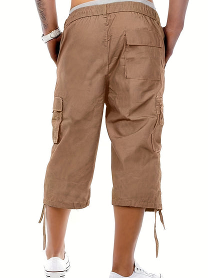 Men's Casual Cargo Shorts with Adjustable Drawstring Waist and Secure Zip Pockets - Comfort Fit for Outdoor and Summer Wear