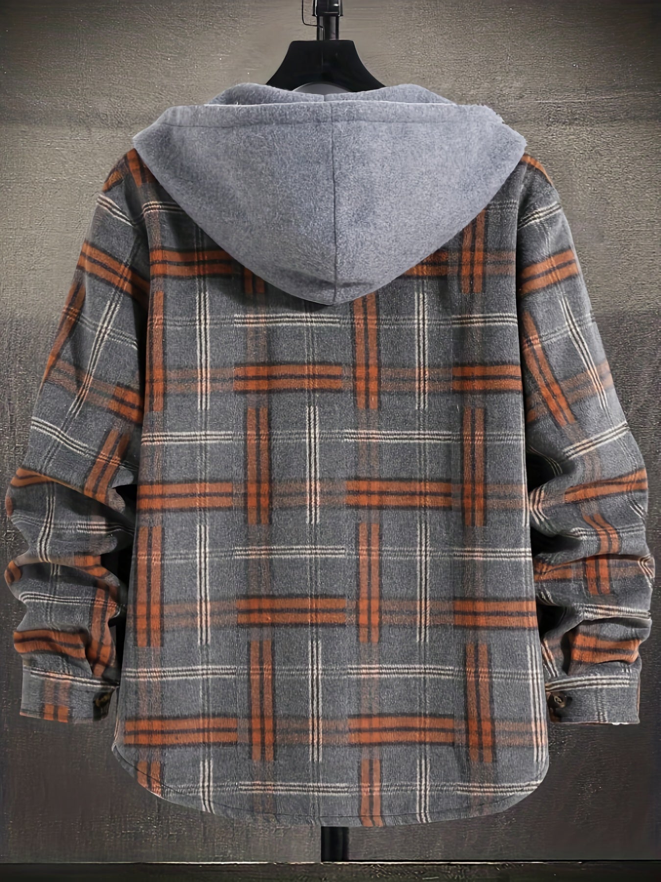 Men's Plaid Long Sleeve Hooded Jacket, Warm Trendy Casual Jacket For Autumn