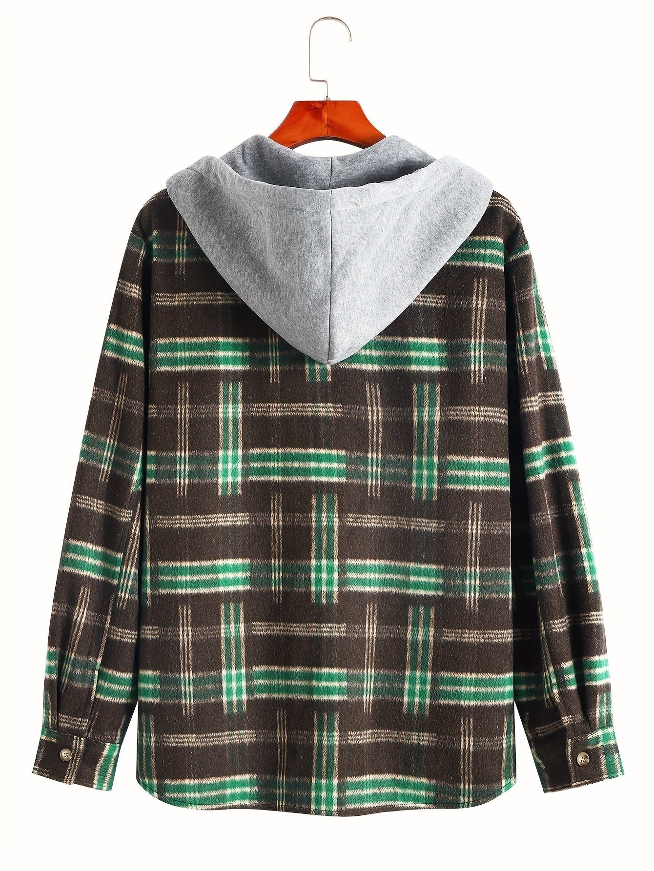 Men's Plaid Long Sleeve Hooded Jacket, Warm Trendy Casual Jacket For Autumn