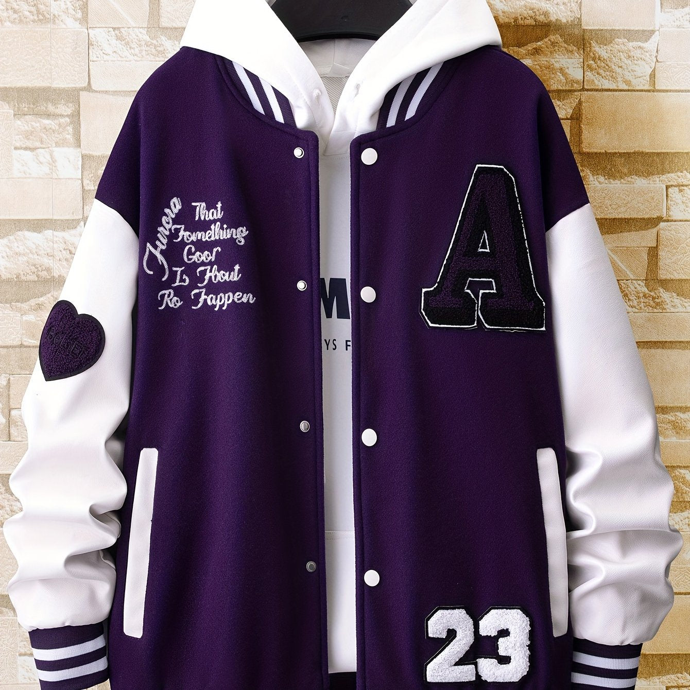 jiaabc Alphabets Print Color Block Varsity Jackets, Men's Casual Baseball Collar Jacket Coat For Spring Fall