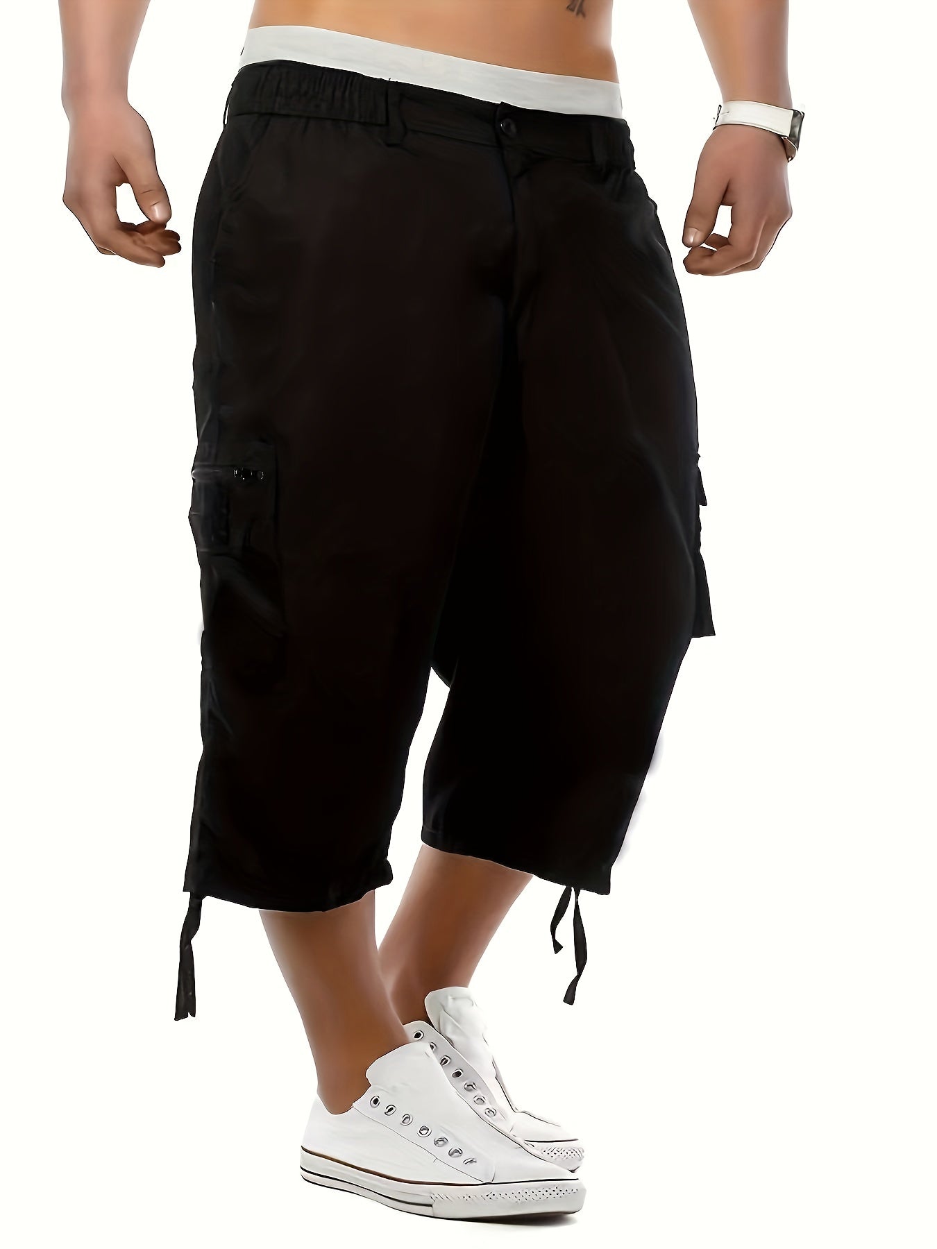 Men's Casual Cargo Shorts with Adjustable Drawstring Waist and Secure Zip Pockets - Comfort Fit for Outdoor and Summer Wear