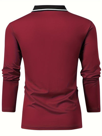 Fall Mens Outfits Men's Casual V-Neck Long Sleeve Rugby Shirt For Spring Autumn, Men's Clothing