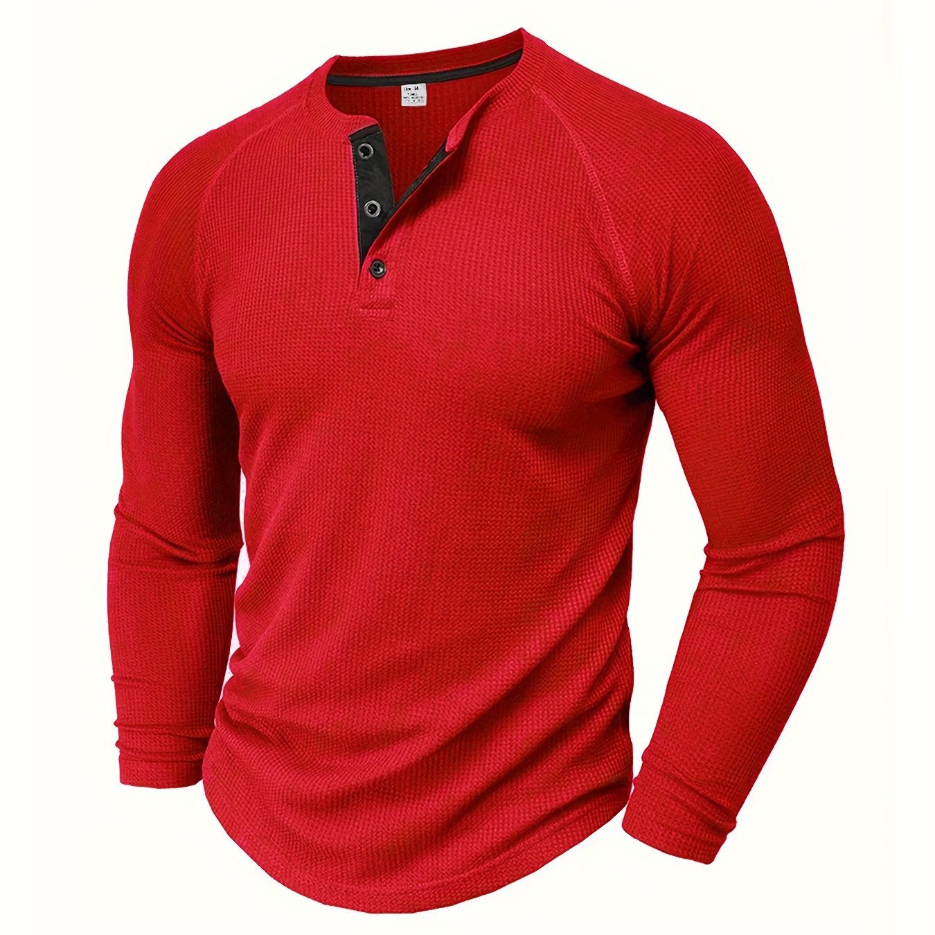 Fall Mens Outfits Men's Loose Solid Henley Shirt, Crew Neck Half Button Long Sleeve Shirt For Spring Fall Outdoor Activities