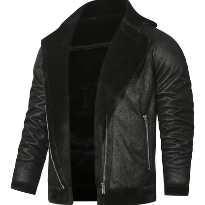 jiaabc Men's Pu Jacket, Chic Faux Leather Jacket For Fall Winter