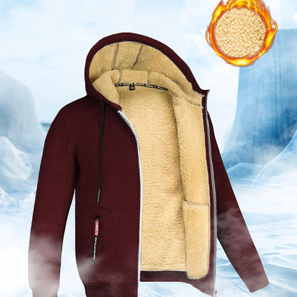 Men's Winter Sherpa Hooded Jacket Thick Warm Zip Up Hooded Jacket For Autumn Winter