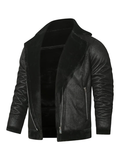 jiaabc Men's Pu Jacket, Chic Faux Leather Jacket For Fall Winter