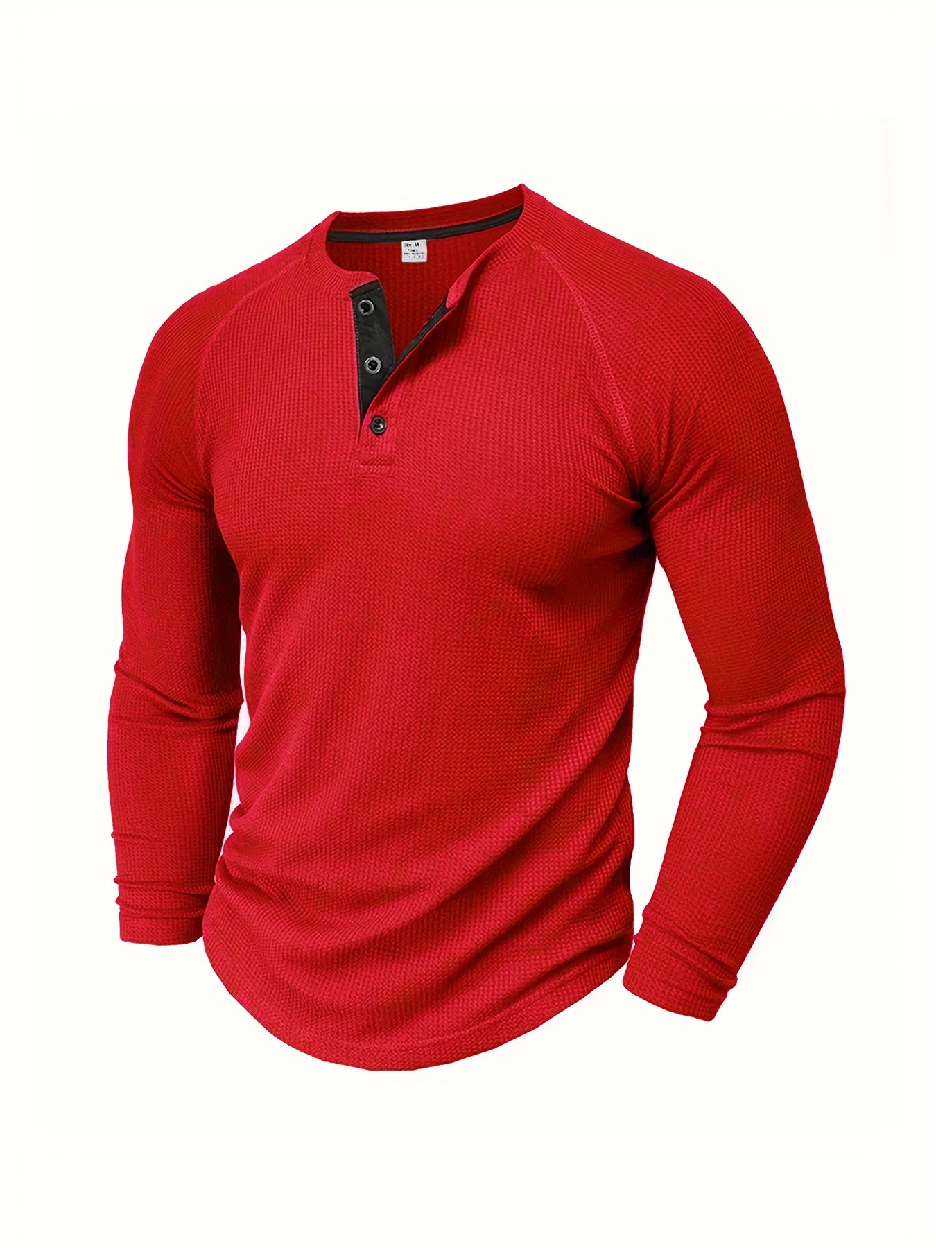 Fall Mens Outfits Men's Loose Solid Henley Shirt, Crew Neck Half Button Long Sleeve Shirt For Spring Fall Outdoor Activities