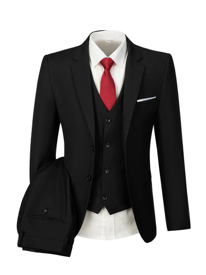 jiaabc 3-Piece Set of Men's Classic Solid Dress Suit - Notch Lapel Blazer, Single Breasted Dress Vest, and Formal Pants for Business, Banquet, and Wedding Occasions - High-Quality, Comfortable, and Versatile