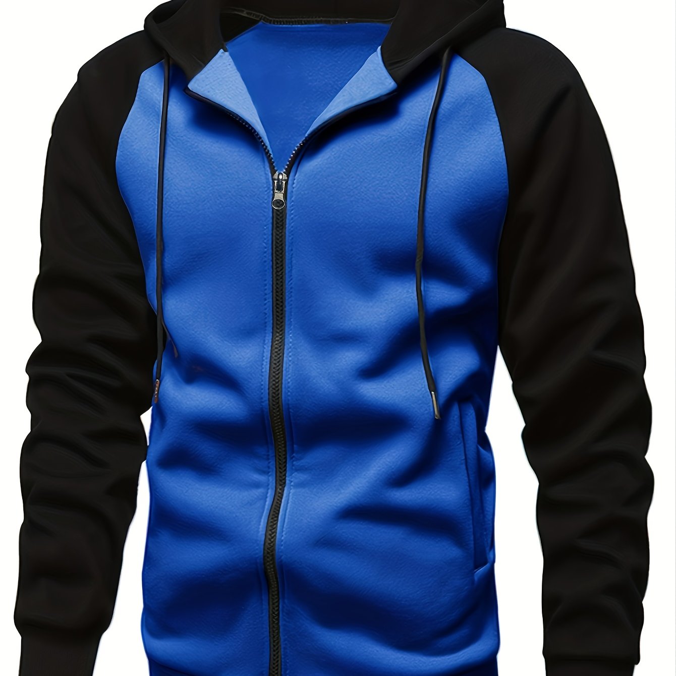 Men's Color Block Drawstring Hooded Long Sleeve Zip-up Jacket With Pockets, Men's Hooded Jacket For Spring And Autumn, Suitable For Workout Training