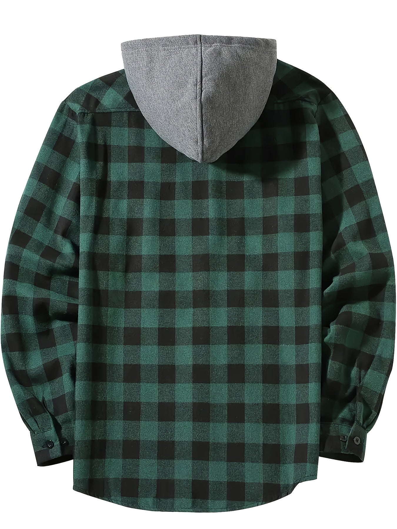 Men's Casual Hooded Plaid Shirt, Long Sleeve Button Up Clothing, Fashion Outerwear