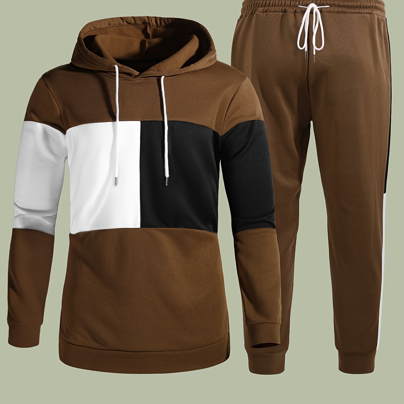 jiaabc Men's Colorblock Hooded Sweatshirt Casual Outfit Set, 2 Pieces Long Sleeve Pullover Hoodies And Drawstring Sweatpants