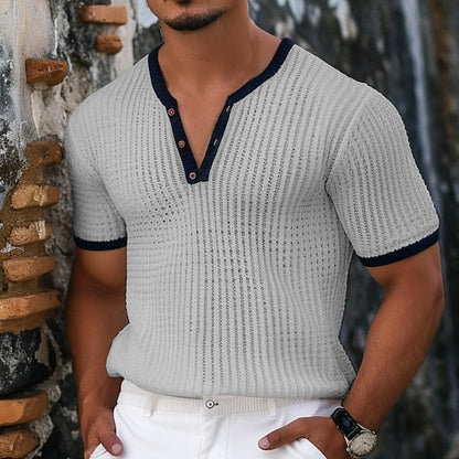 jiaabc Men's Waffle Henley Shirt Tee Top Solid Color Henley Outdoor Casual Short Sleeve Button Clothing Apparel Fashion Designer Comfortable