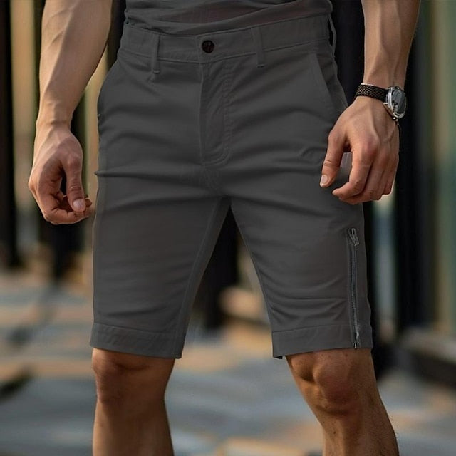 jiaabc Men's Shorts Chino Shorts Bermuda shorts Work Shorts Zipper Pocket Plain Comfort Soft Knee Length Outdoor Casual Daily Fashion Streetwear Black White Micro-elastic