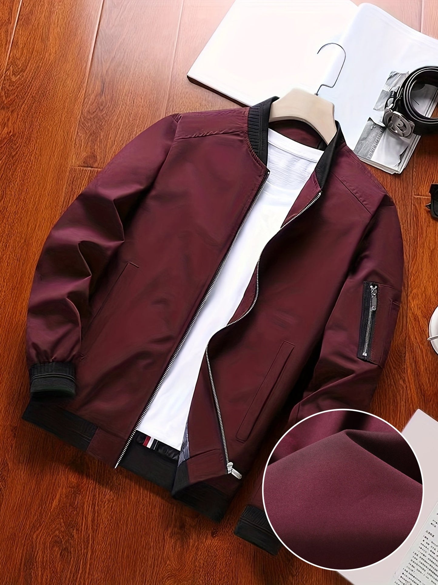 Classic Design Jacket, Men's Casual Stand Collar Solid Collar Zip Up Jacket For Spring Fall