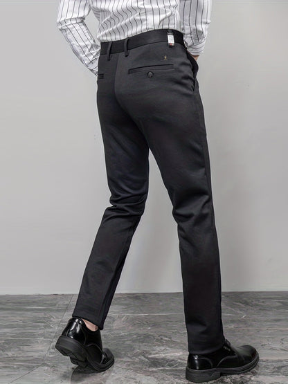 jiaabc Semi-formal Classic Design Slim Fit Suit Trousers, Men's Pants For Spring Summer Business Occasion