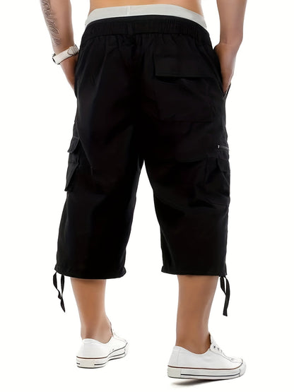 Men's Casual Cargo Shorts with Adjustable Drawstring Waist and Secure Zip Pockets - Comfort Fit for Outdoor and Summer Wear