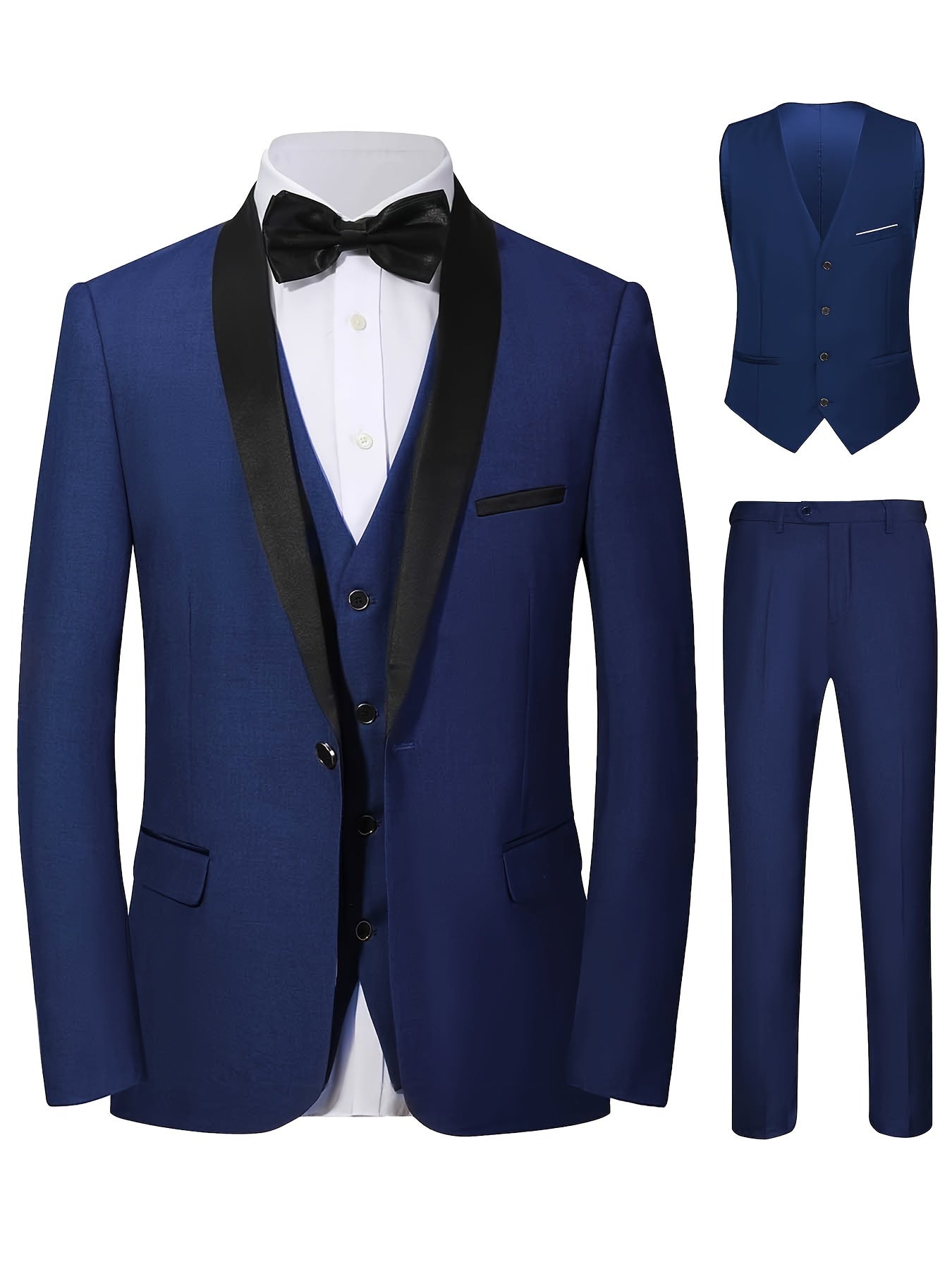 Men's Suit Three-piece Suit Vest Jacket And Pants British Style With Shawl Collar Fashionable, Simple And Versatile, Suitable For Business, Banquets, Weddings And Other Activities