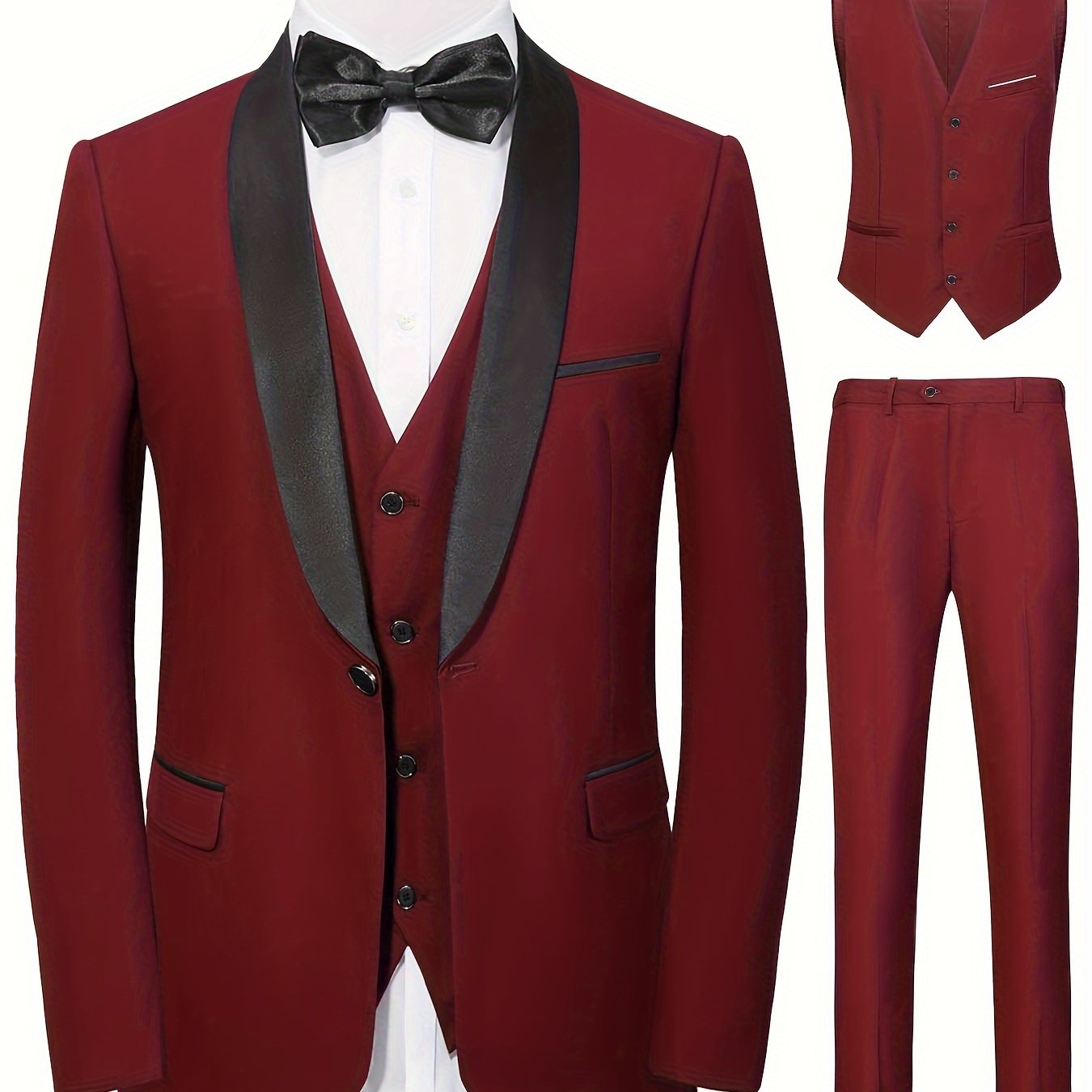 Men's Suit Three-piece Suit Vest Jacket And Pants British Style With Shawl Collar Fashionable, Simple And Versatile, Suitable For Business, Banquets, Weddings And Other Activities