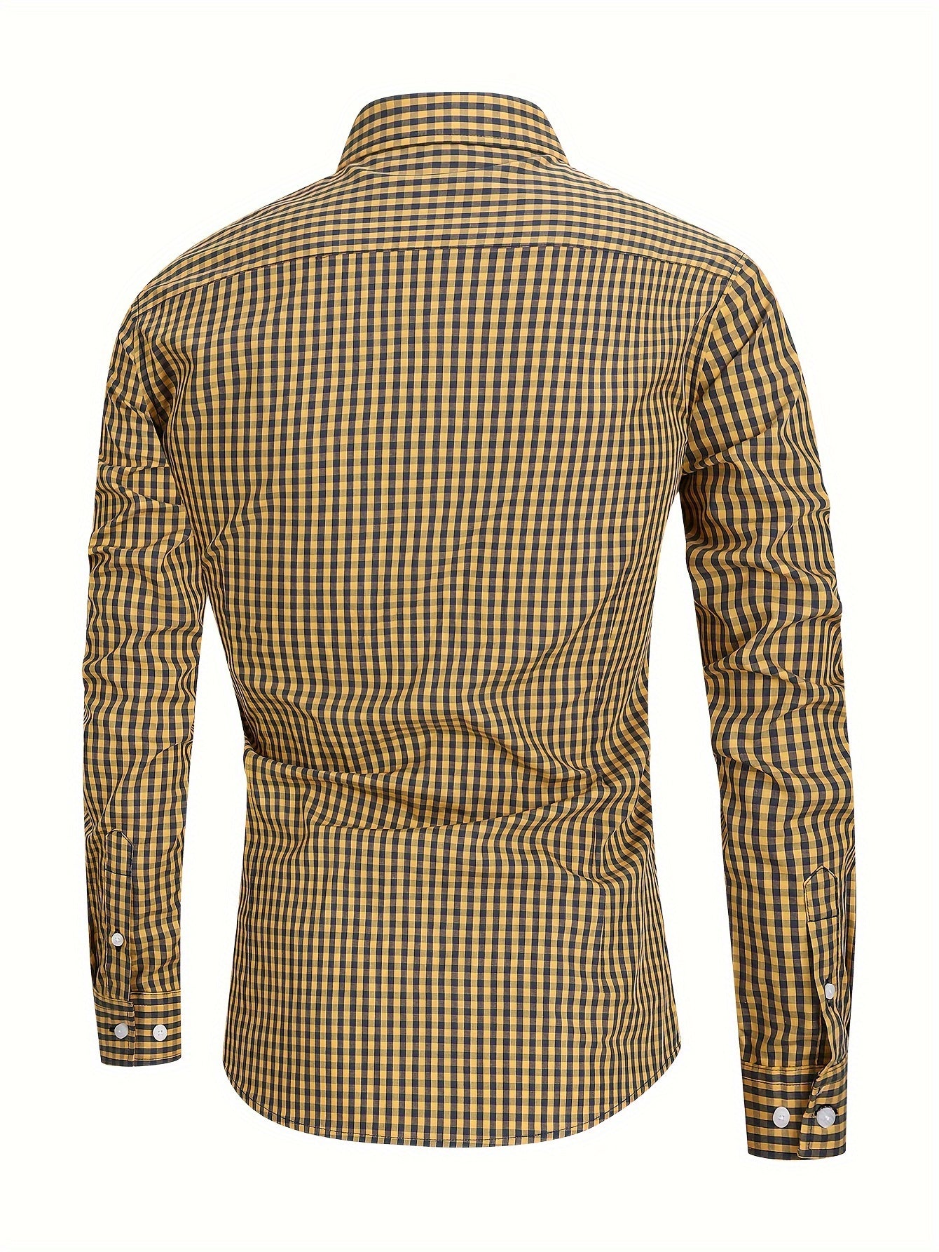 Men's Stylish Checkered Pattern Shirt, Casual Breathable Lapel Button Up Long Sleeve Shirt Top For City Walk Street Hanging Outdoor Activities