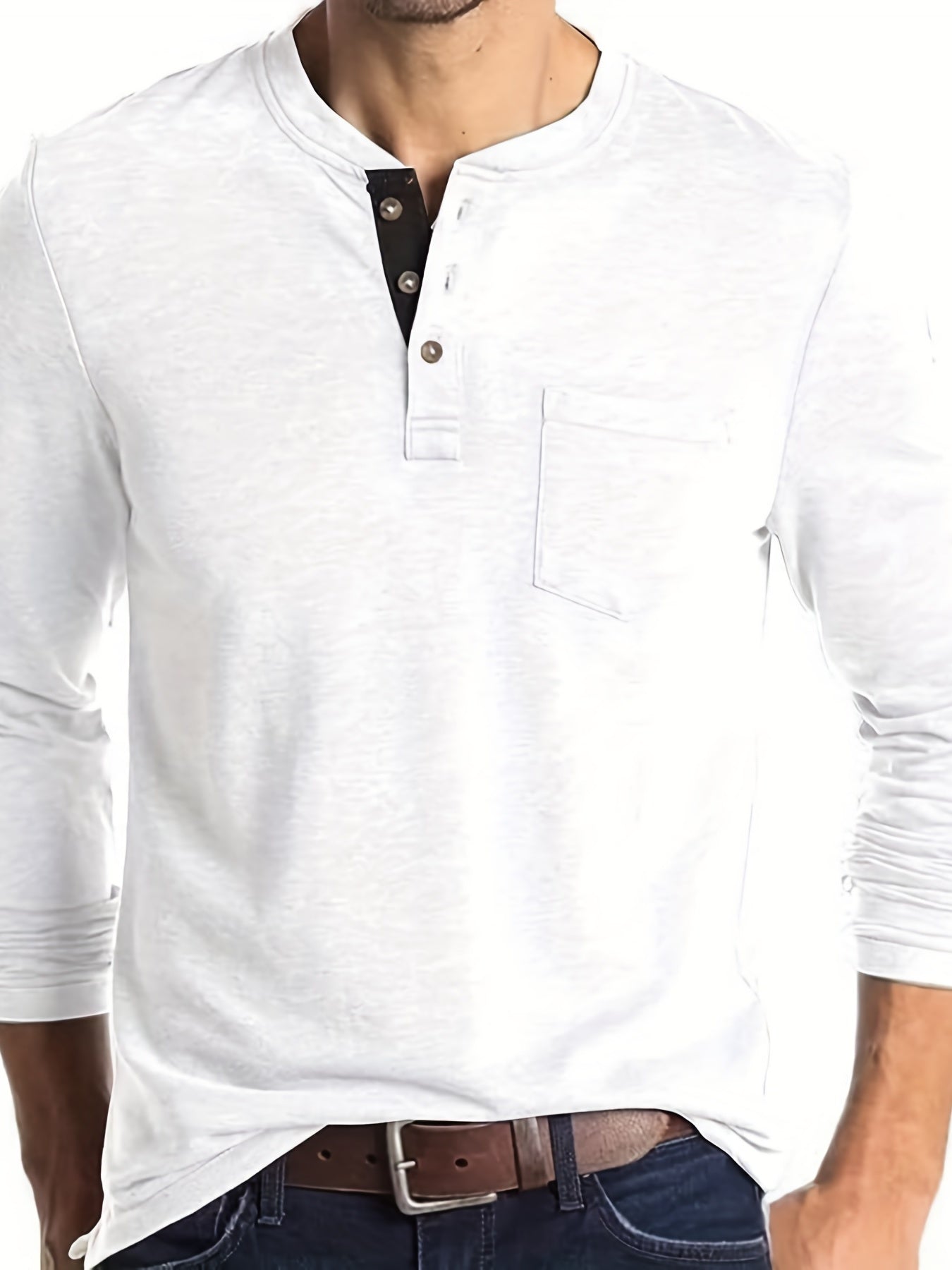 Men's Solid Color Henley T-shirt, Long Sleeve Comfy Casual Top For Autumn